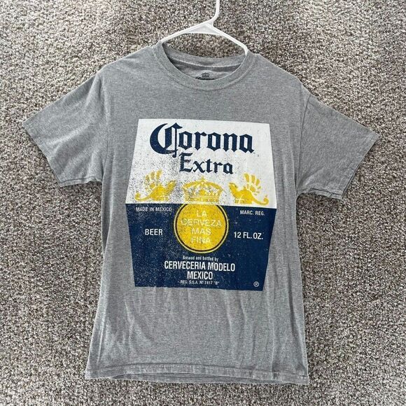 Corona Extra Shirt Adult Small Grey Cotton Beer Drinking Logo Casual Crewneck - Picture 1 of 11